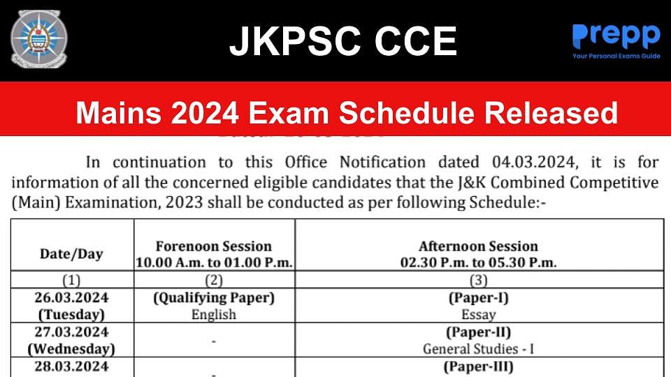 Jkpsc Cce Mains Exam Schedule Released Jkpsc Nic In Check Here