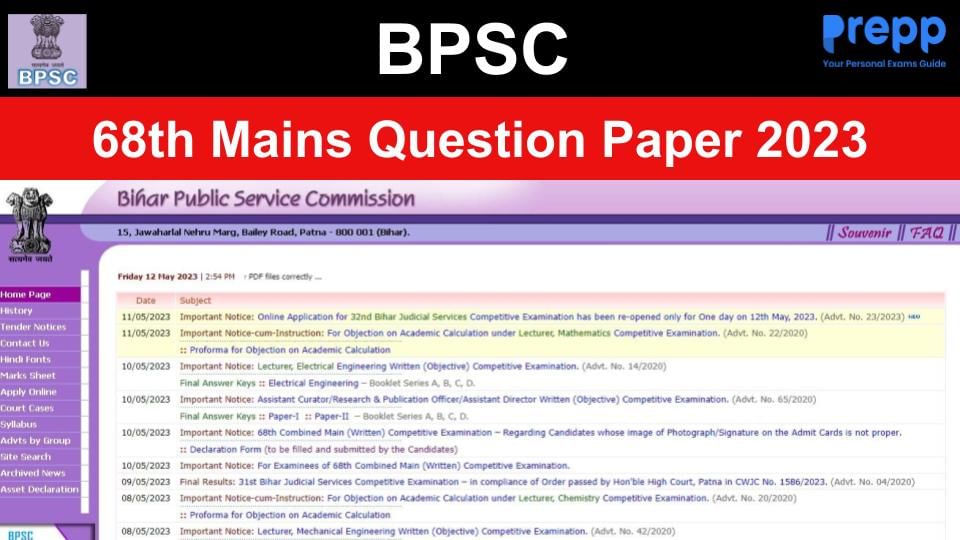 BPSC 68th Combined (Mains) Question Paper 2023 with Answer Key ...
