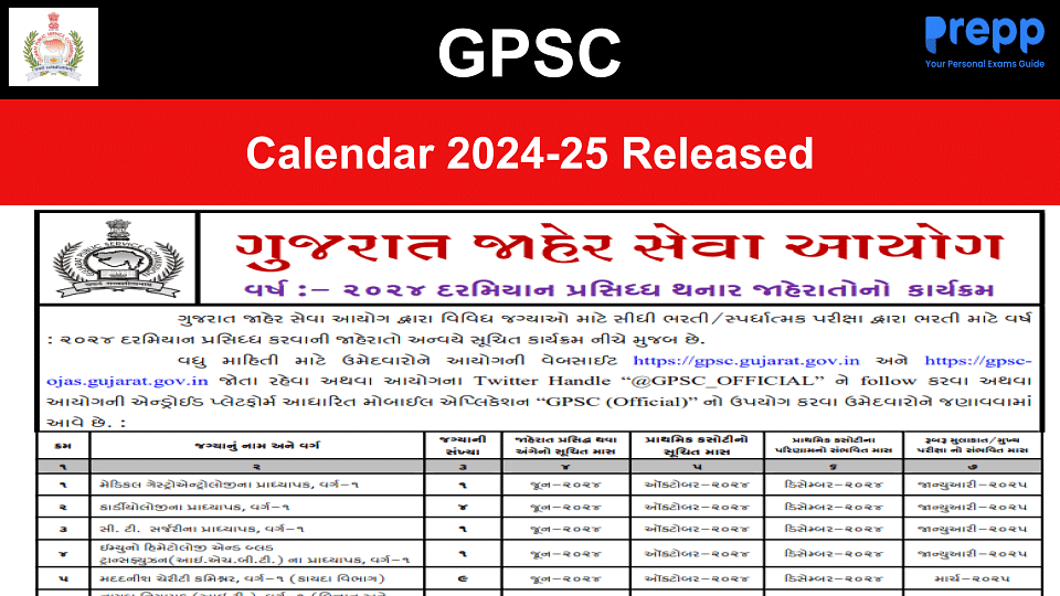 Gpsc Calendar 2025 Pdf Download In English 