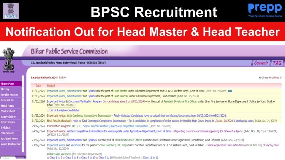 BPSC Recruitment 2024 Application Date Extended for Head teacher and ...