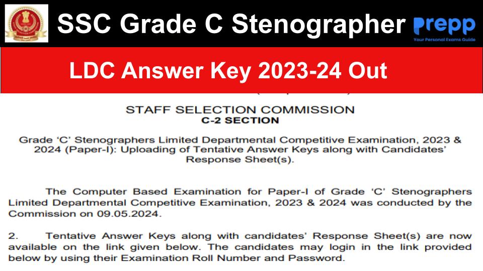 SSC Grade C Stenographer LDC Answer Key 2023-24 Out at ssc.gov.in ...