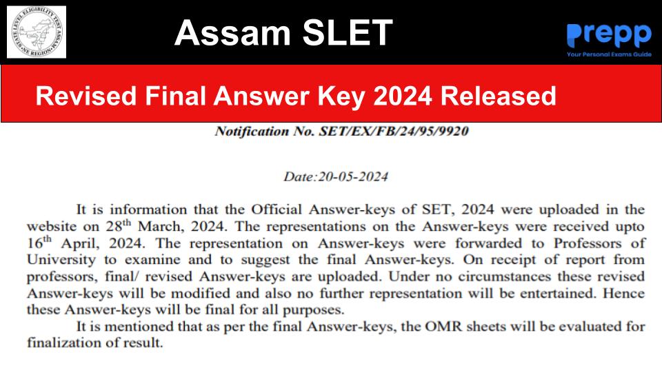 Assam SLET 2024 Revised Final Answer Key Released at sletne.org ...