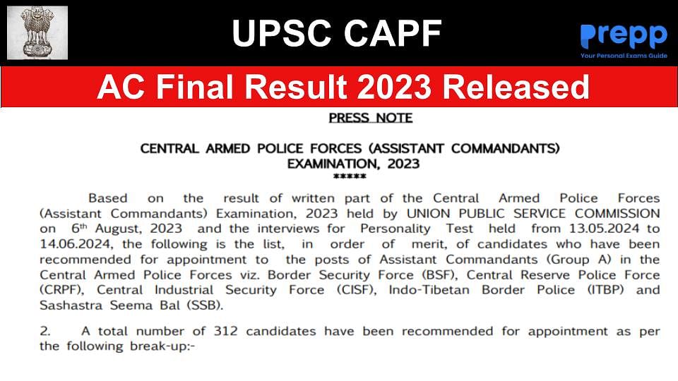 Upsc Capf Ac Final Result 2023 Released At Upsc Gov In Upsc Capf Ac Final Result 2023 Released At Upsc Gov In