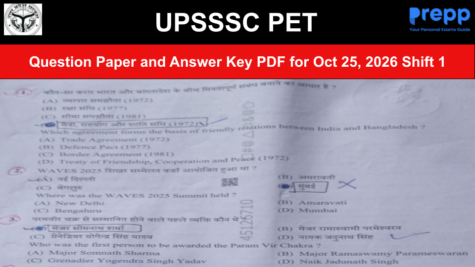 UPSSSC PET 2026 Question Paper and Answer Key PDF (Oct 25, 2026) (Shift 1)