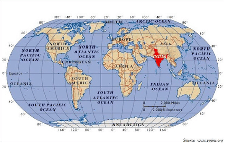 India's Location in World Map