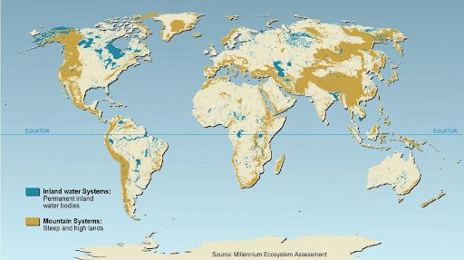 Distribution of Inland Mountains