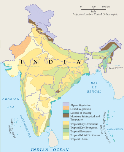 Distribution of Littoral and Swamp Forests in India