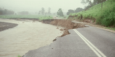 Damage to road due to erosion