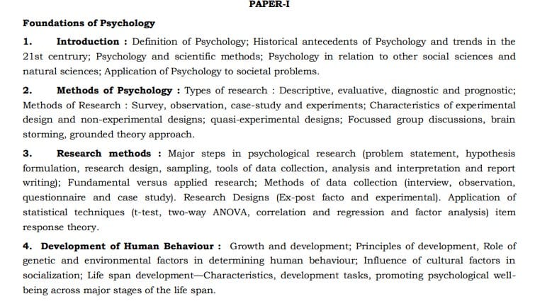 UPSC Psychology Syllabus- Syllabus for UPSC Psychology Paper-I - 1