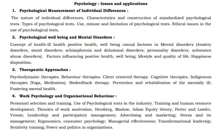 UPSC Psychology Syllabus- Syllabus for UPSC Psychology Paper-I - 1