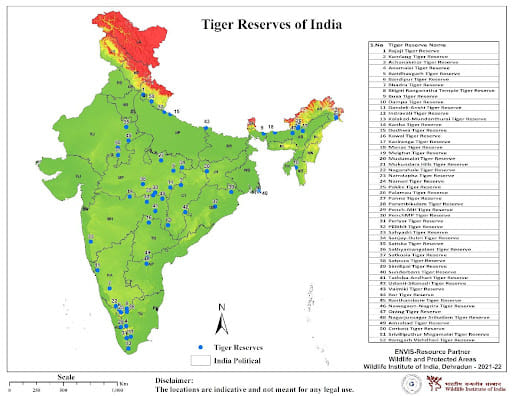 Map of Tiger Reserves