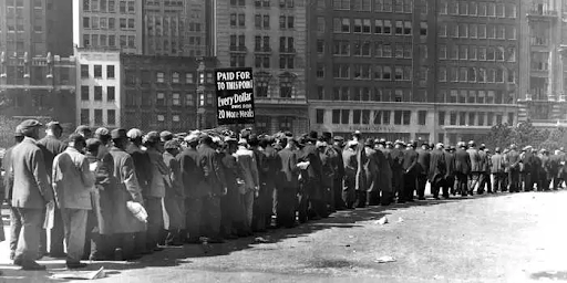 The unemployed waiting in line for food During the Great Depression