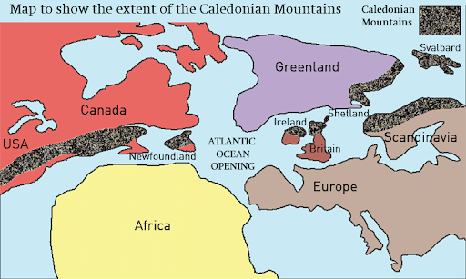 Distribution of Caledonian Mountains