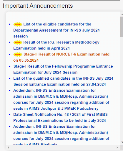 AIIMS NORCET Stage II Result