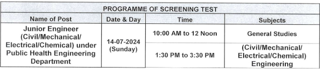 APSC JE Shift Schedule 2024