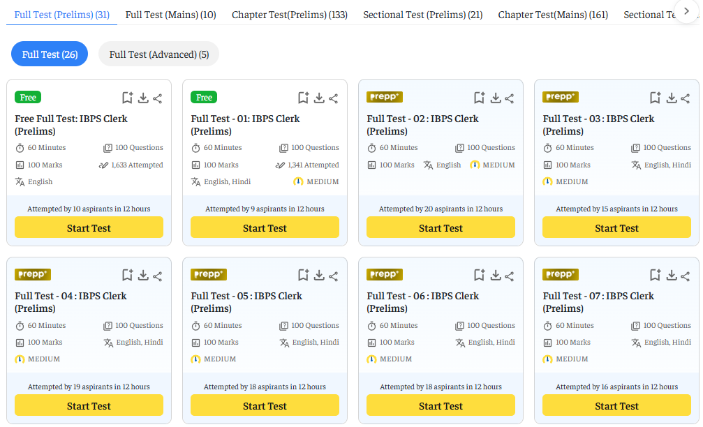 IBPS Clerk Mock Tests