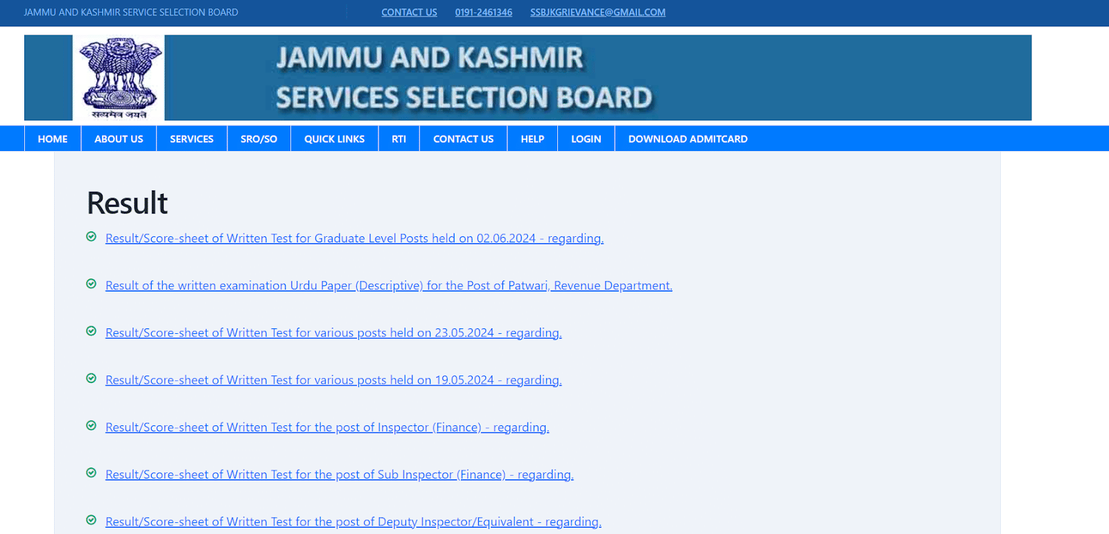 JKSSB Result 2014