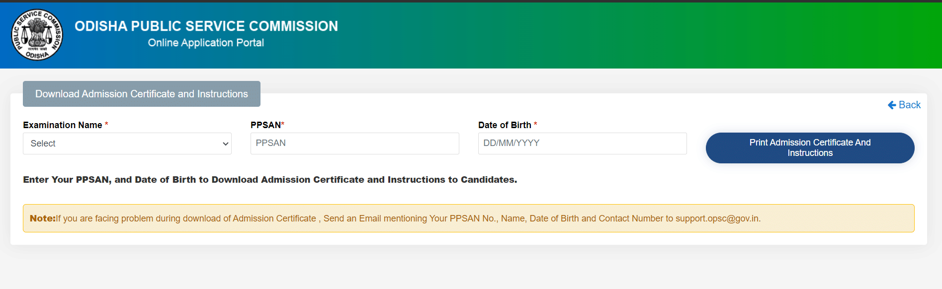 OPSC OJS Admit Card