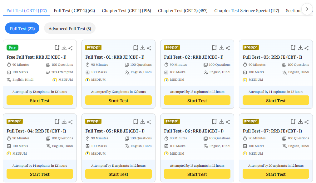 RRB JE Mock Tests