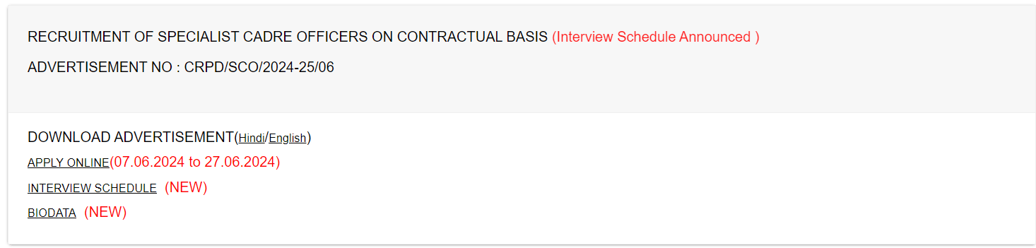SBI SO Interview Schedule 2024