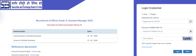 SEBI Grade A Phase 2 Admit Card