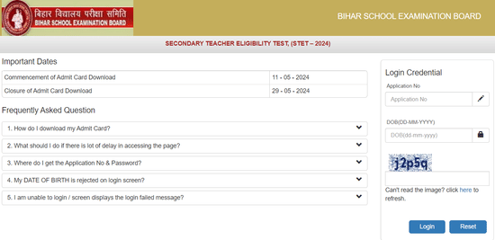 bstet admit card