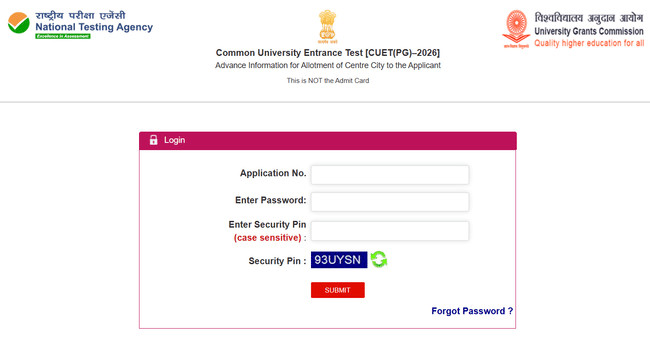 cuet pg city intimation slip 2026 portal