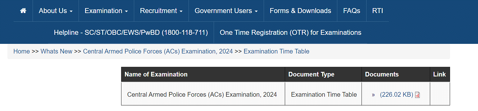 UPSC CAPF AC Exam Schedule 2024 Out at upsc.gov.in; Download PDF