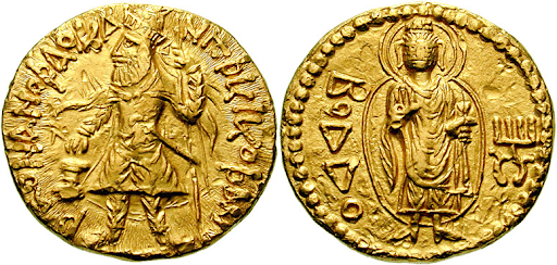 Kanishka gold coin with a Buddha depiction