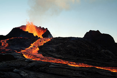 Lava coming out of volcanic eruption