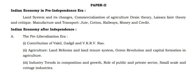 Economics Syllabus For UPSC