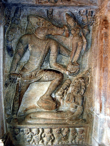Vishnu as Varaha, saves Earth as Bhudevi