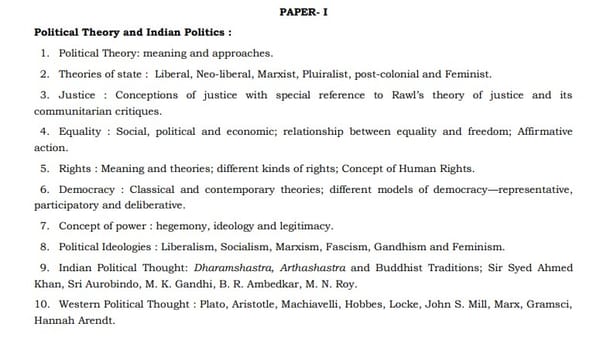 UPSC Political Science Optional Syllabus Paper I - 1
