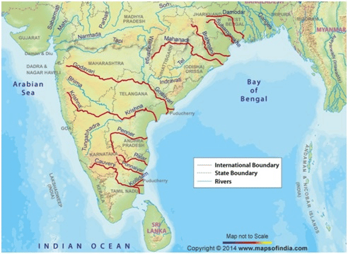 Smaller Rivers of India flowing towards the East