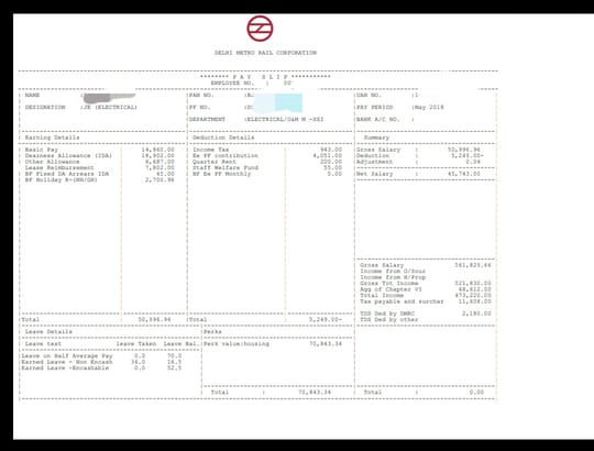 DMRC Salary Slip