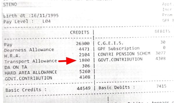 SSC Stenographer Salary Slip