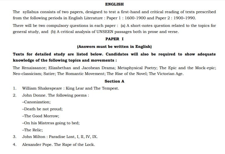 UPSC English Literature Syllabus- English Literature Optional Syllabus Paper-I 1