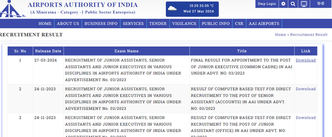 AAI JE Result