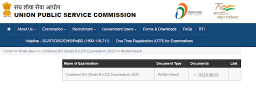 UPSC SO LDCE Result